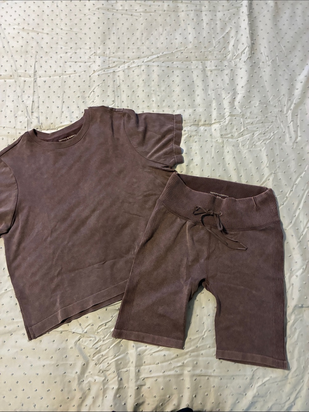 Harmony Balance Women’s Sleeve Top and Ribbed Biker Shorts Set - Brown